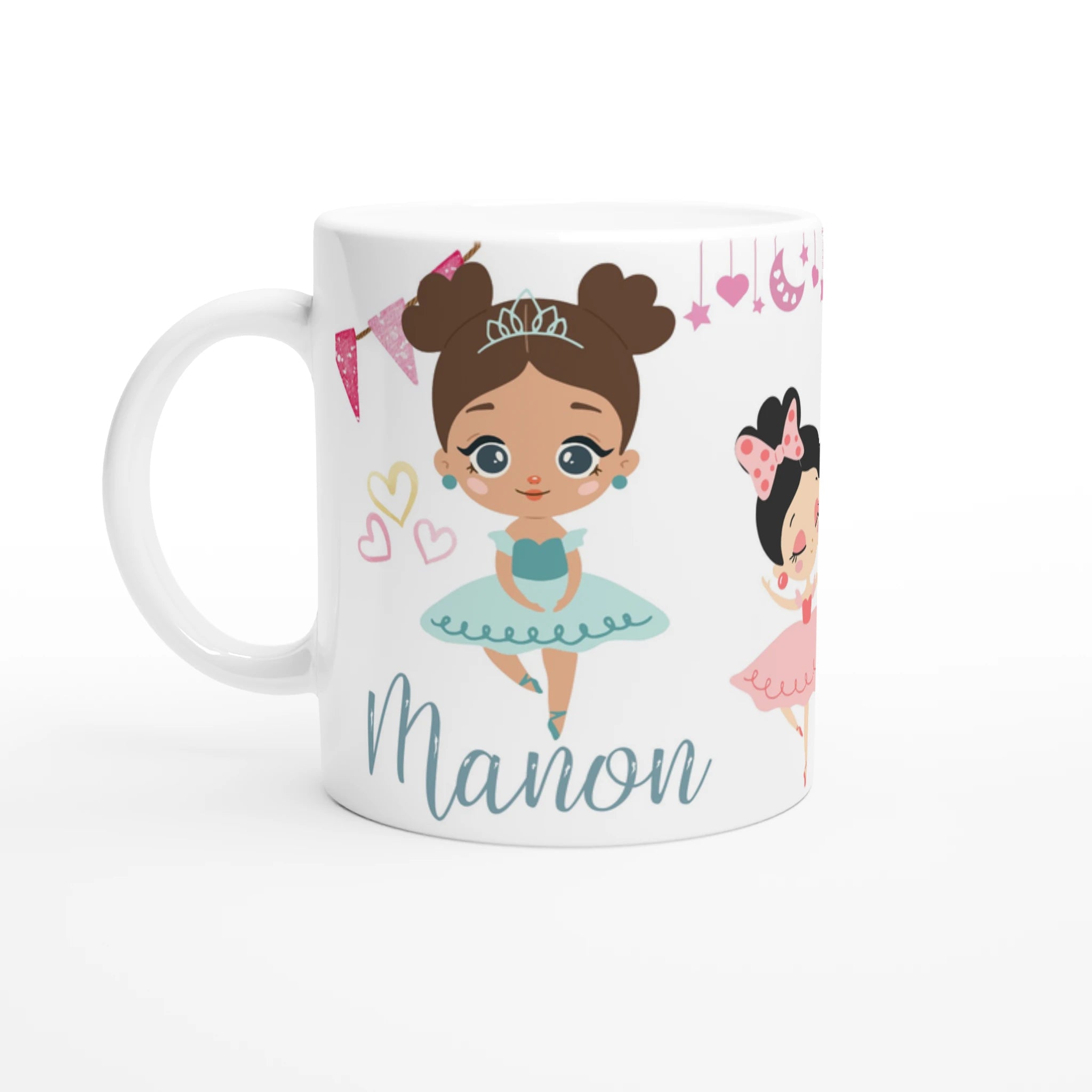 Mug personnalisé pour enfant avec prénom et illustration de danseuse ballerine, idéal pour un cadeau original et unique.