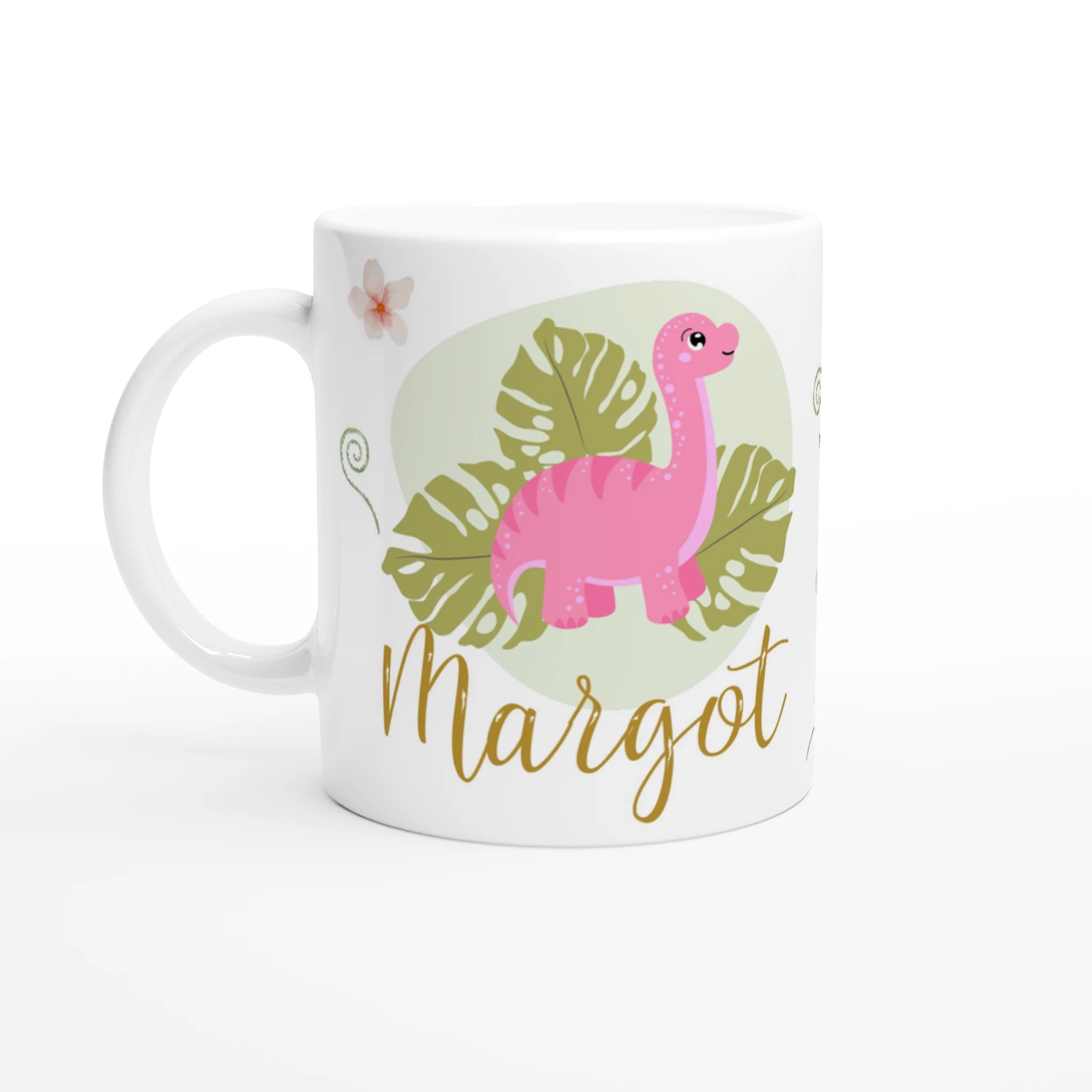 Tasse prénom avec dinosaure rose long cou