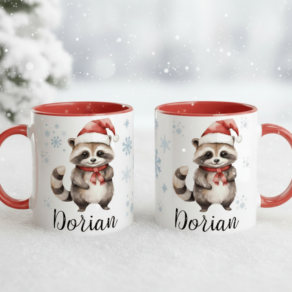 mug raton-laveur personnalisé enfant décor hiver avec animal illustré