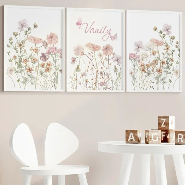 affiches personnalisables thème fleurs sauvages pour décoration de chambre fille