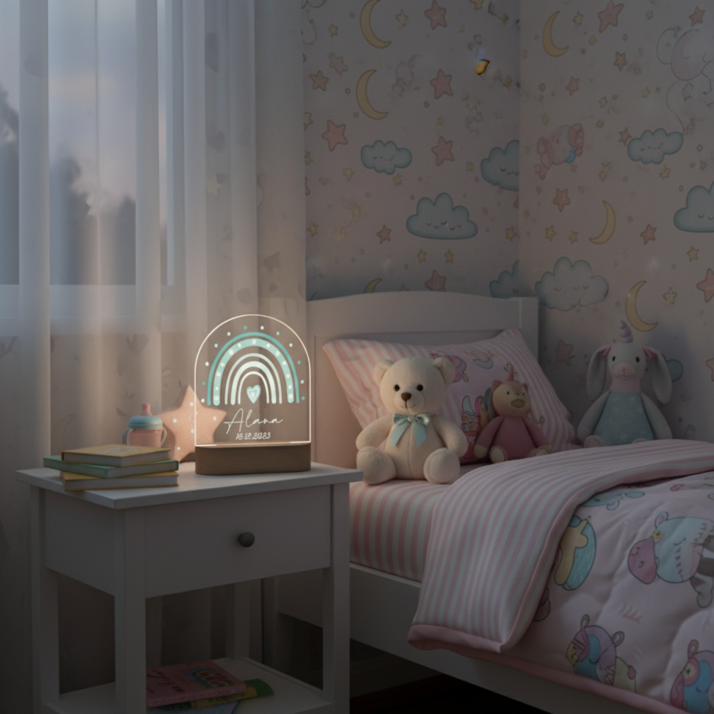Veilleuse arc-en-ciel décorative utilisée comme élément de décoration de chambre enfant