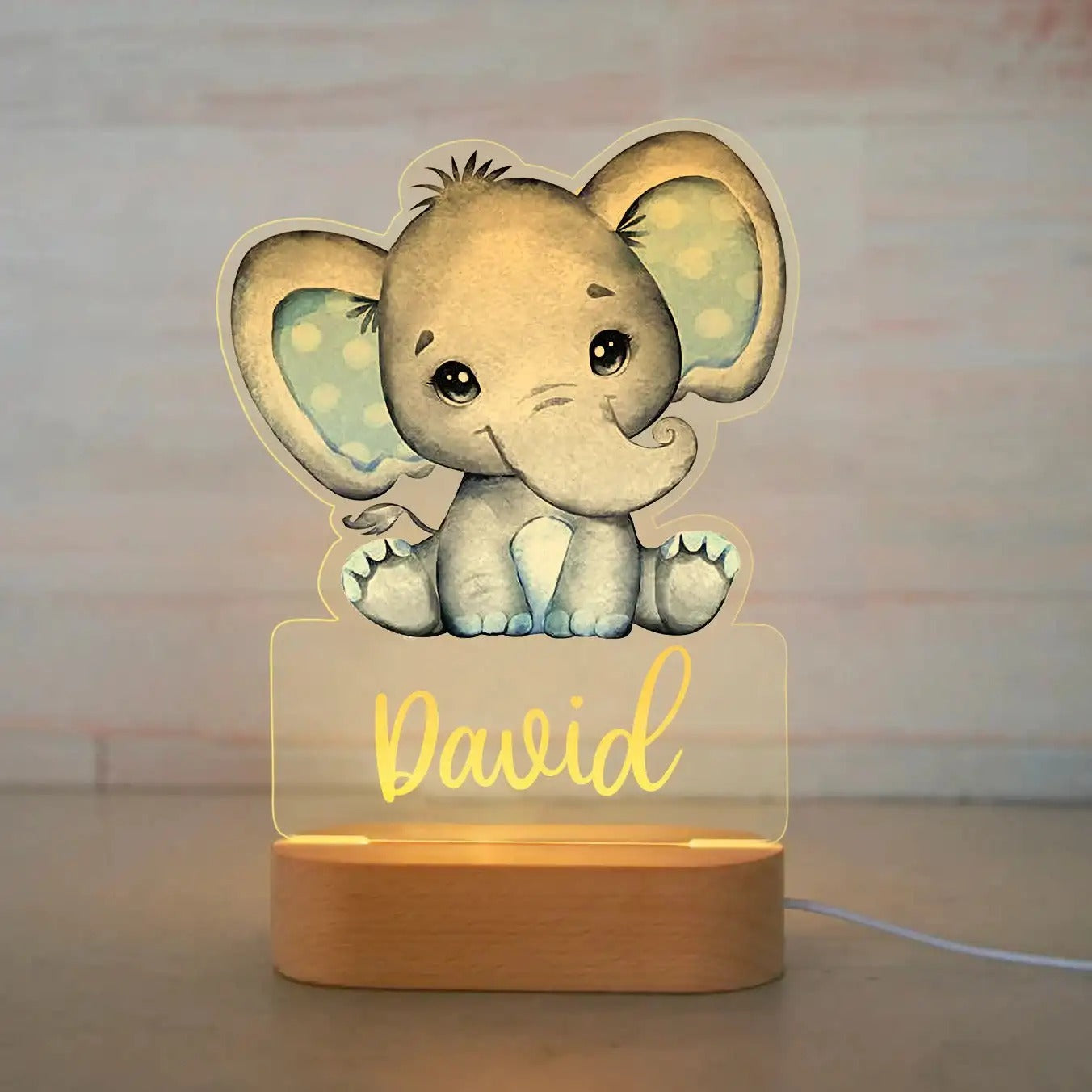 Lampe LED éléphant personnalisée bleue, parfaite pour une décoration chambre enfant.