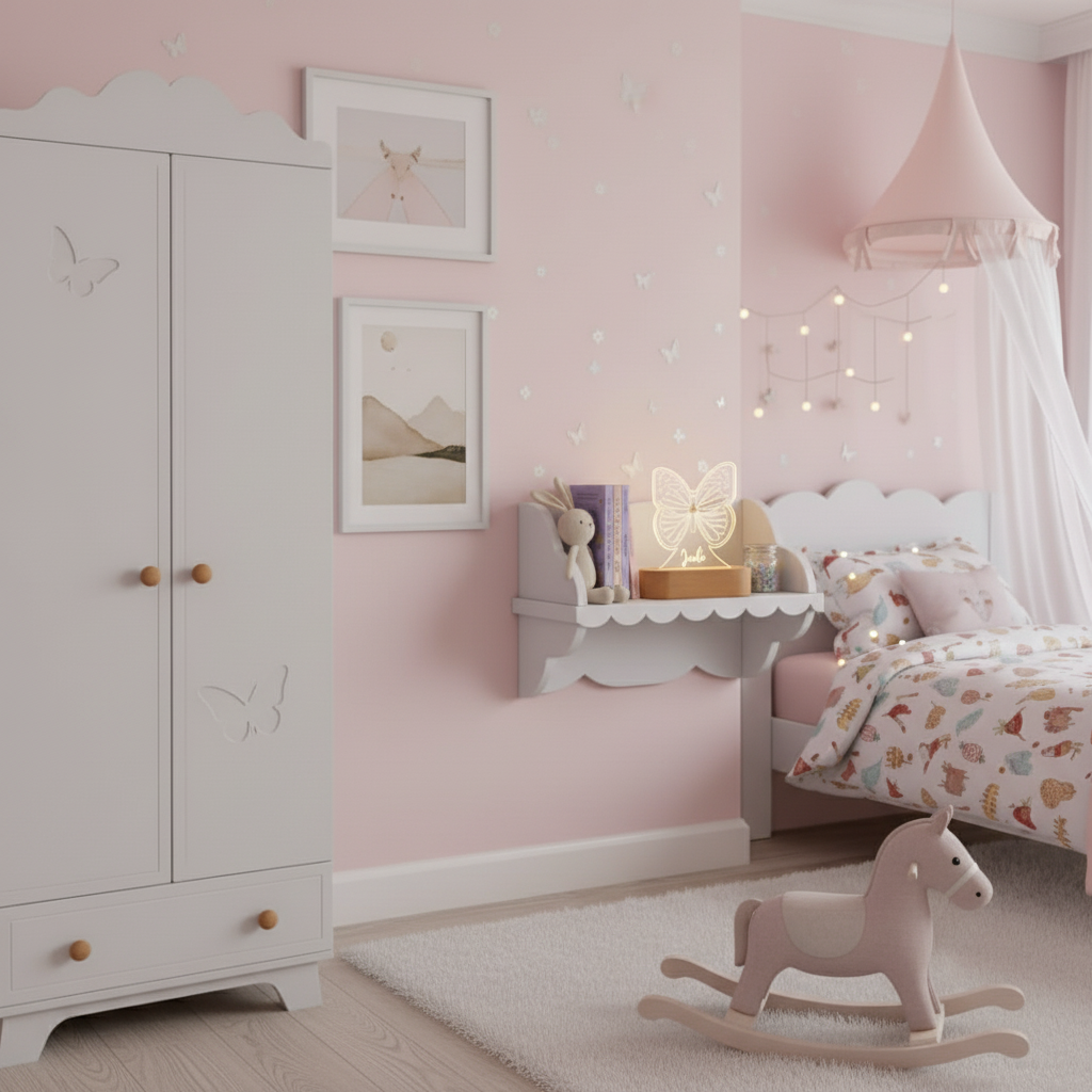 Veilleuse LED enfant papillon créant une ambiance lumineuse chaleureuse et douce, adaptée à un usage quotidien en intérieur