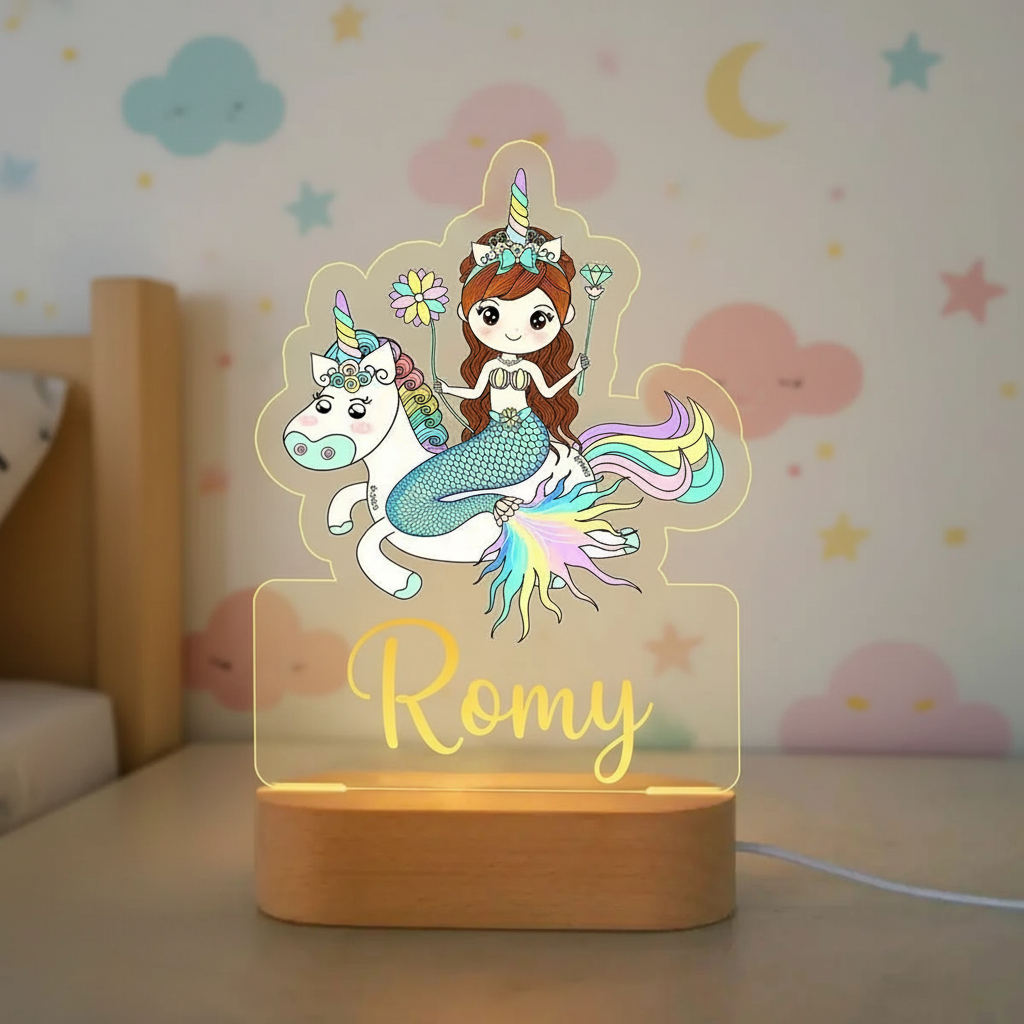 Veilleuse LED licorne sirène personnalisée idéale comme cadeau enfant