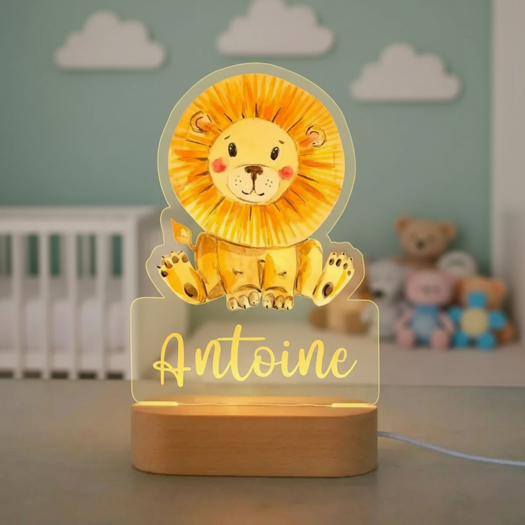 Veilleuse lion lumineuse créant une ambiance rassurante
