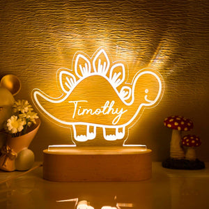 Lampe personnalisée bébé avec prénom - Veilleuse dinosaure LED en bois pour chambre d'enfant. Idéale comme cadeau de naissance, baptême ou anniversaire.