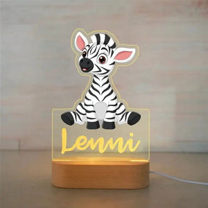 Veilleuse zèbre personnalisée avec prénom, éclairage LED sécurisé, idéale pour une décoration chambre bébé et un cadeau de naissance original.