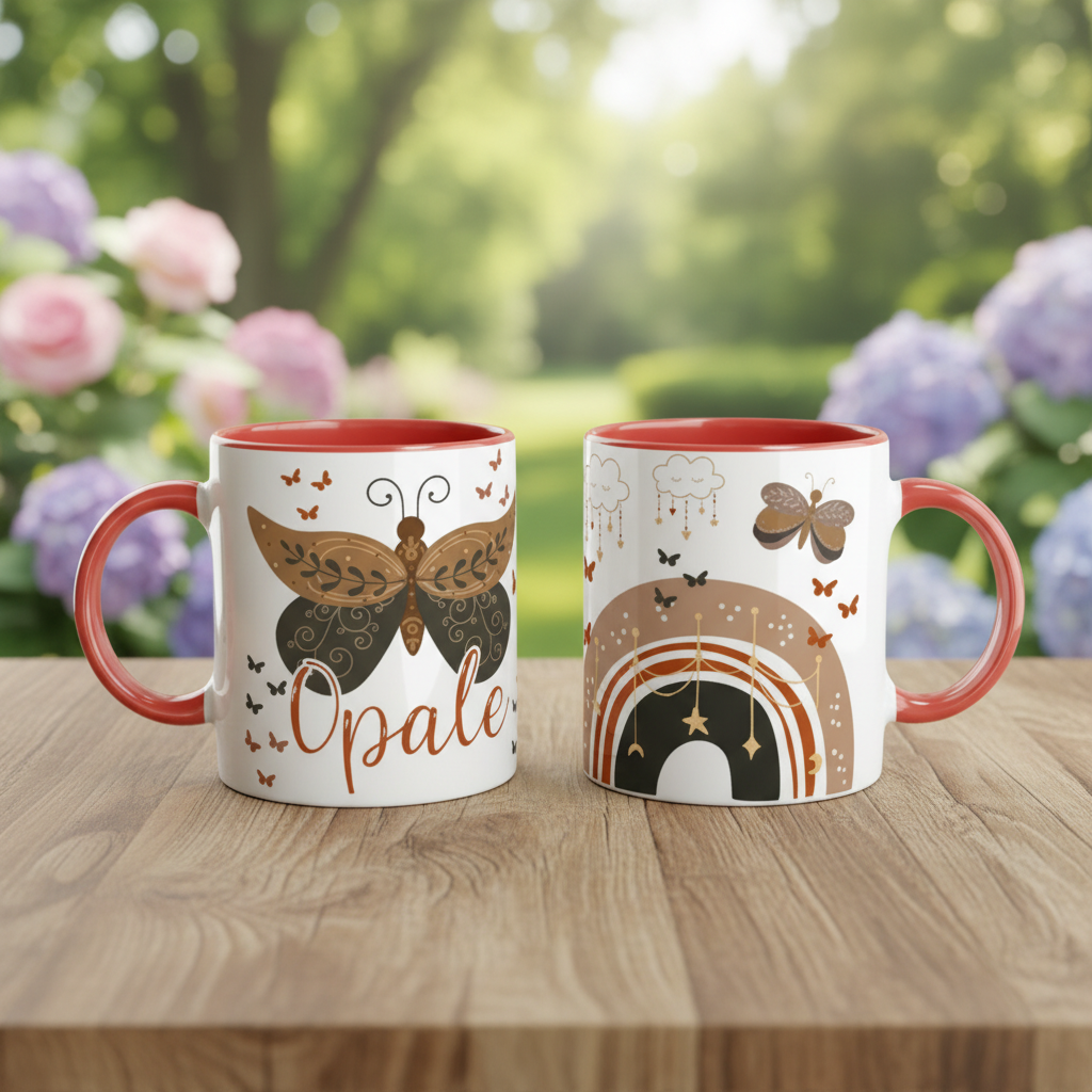 Mug papillon personnalisé. Mug thème Boho-Chic.
