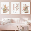 Affiche prénom personnalisée avec lapins et fleurs pour chambre bébé