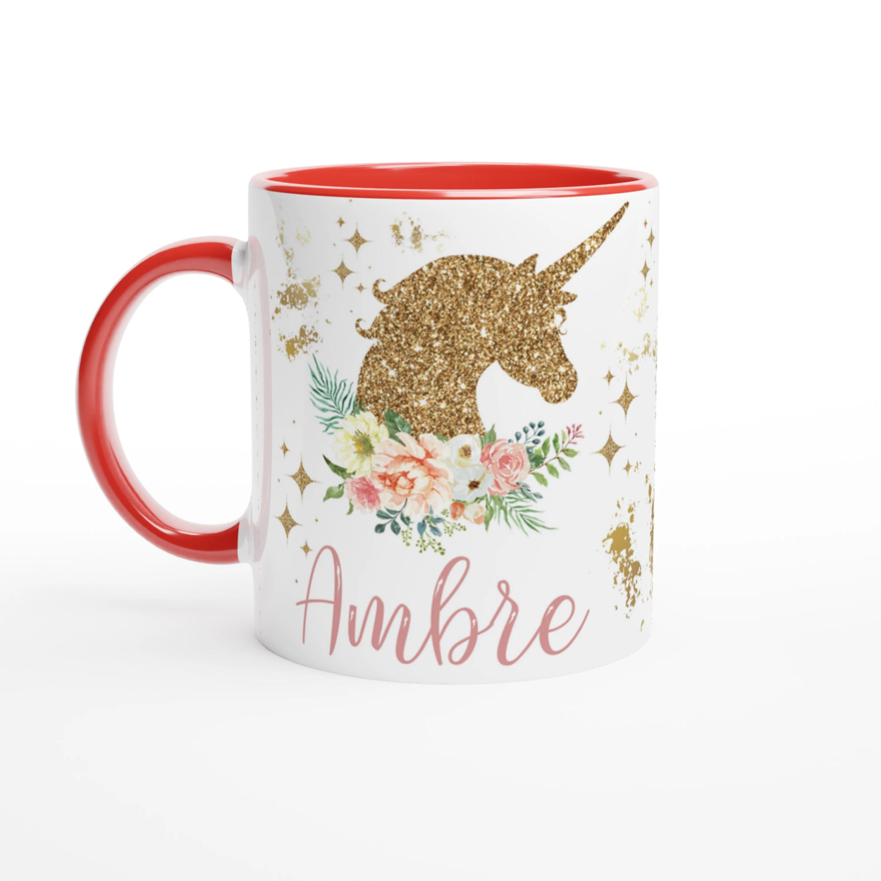 Mug Licorne Dorée avec Prénom – Cadeau Féérique Personnalisé