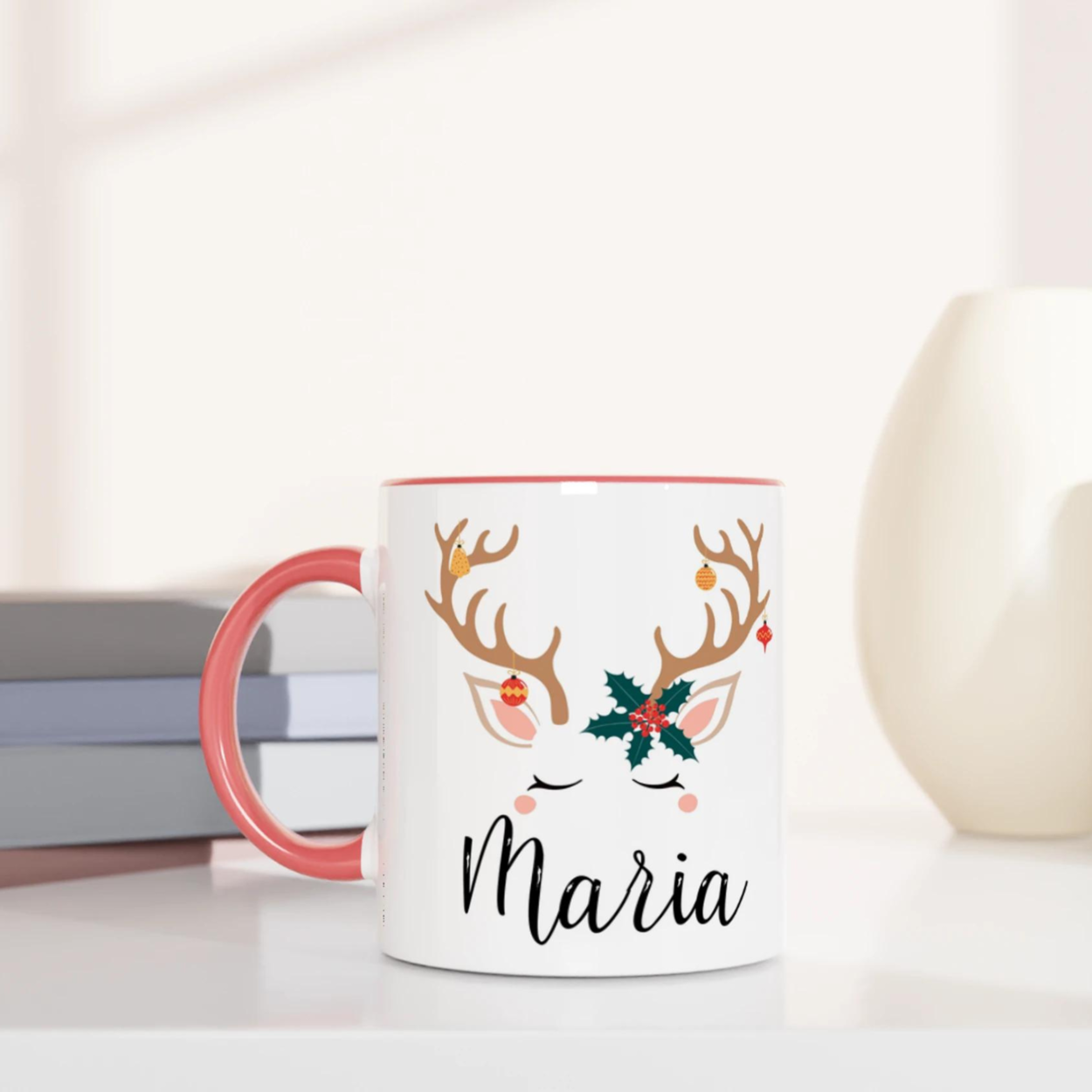 Mug Renne de Noël Personnalisé avec Prénom – Cadeau Unique pour les Fêtes