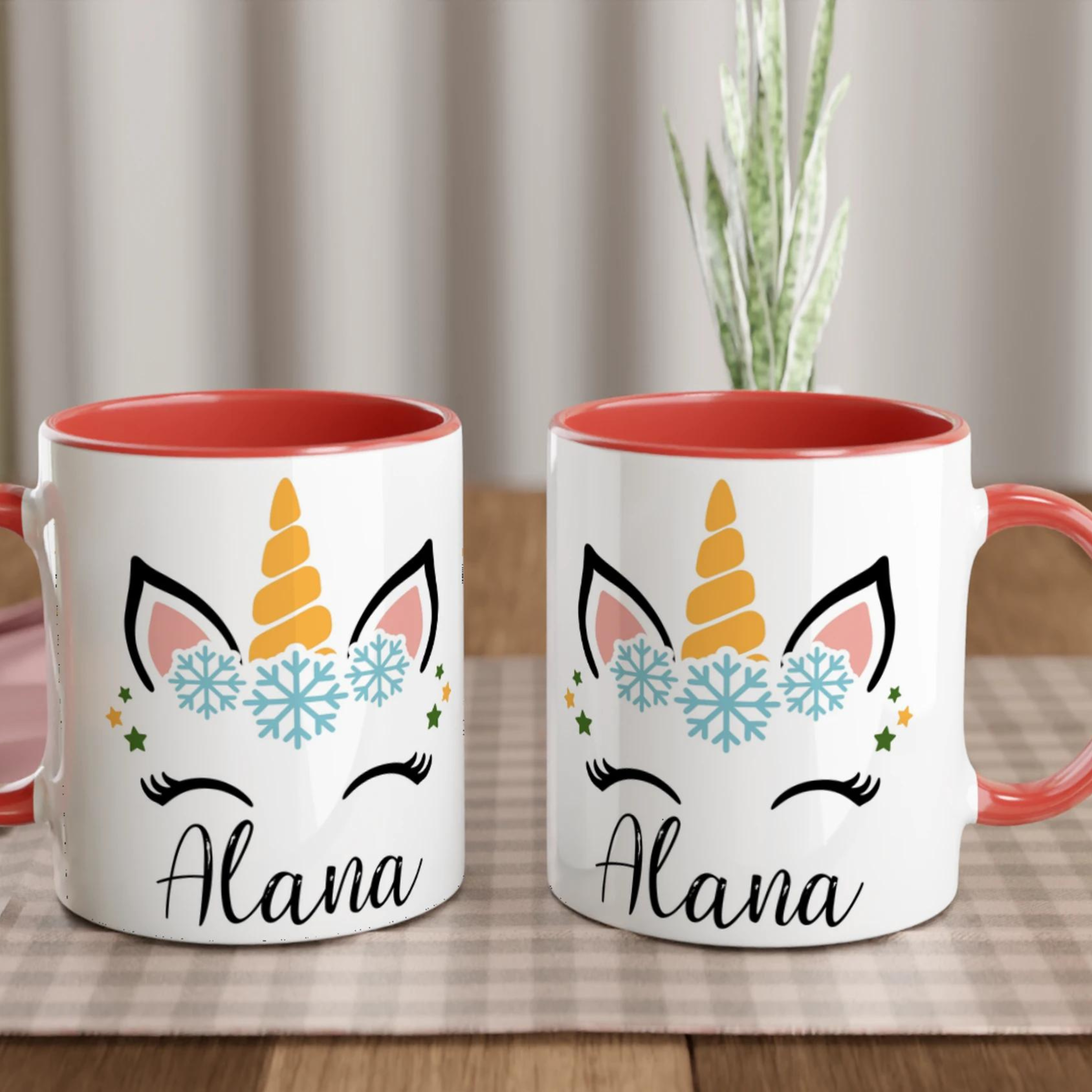 Mug Licorne de Noël Personnalisé avec Prénom – Flocons Magiques