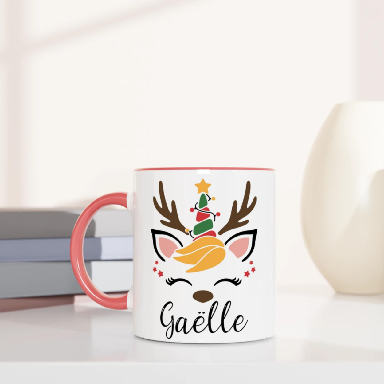 Mug Personnalisé Rennes de Noël avec Prénom – Cadeau Festif Unique