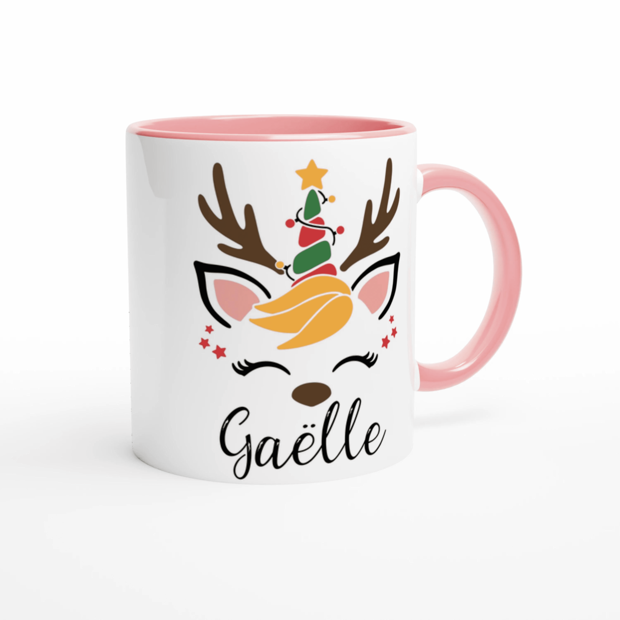 Mug Personnalisé Rennes de Noël avec Prénom – Cadeau Festif Unique