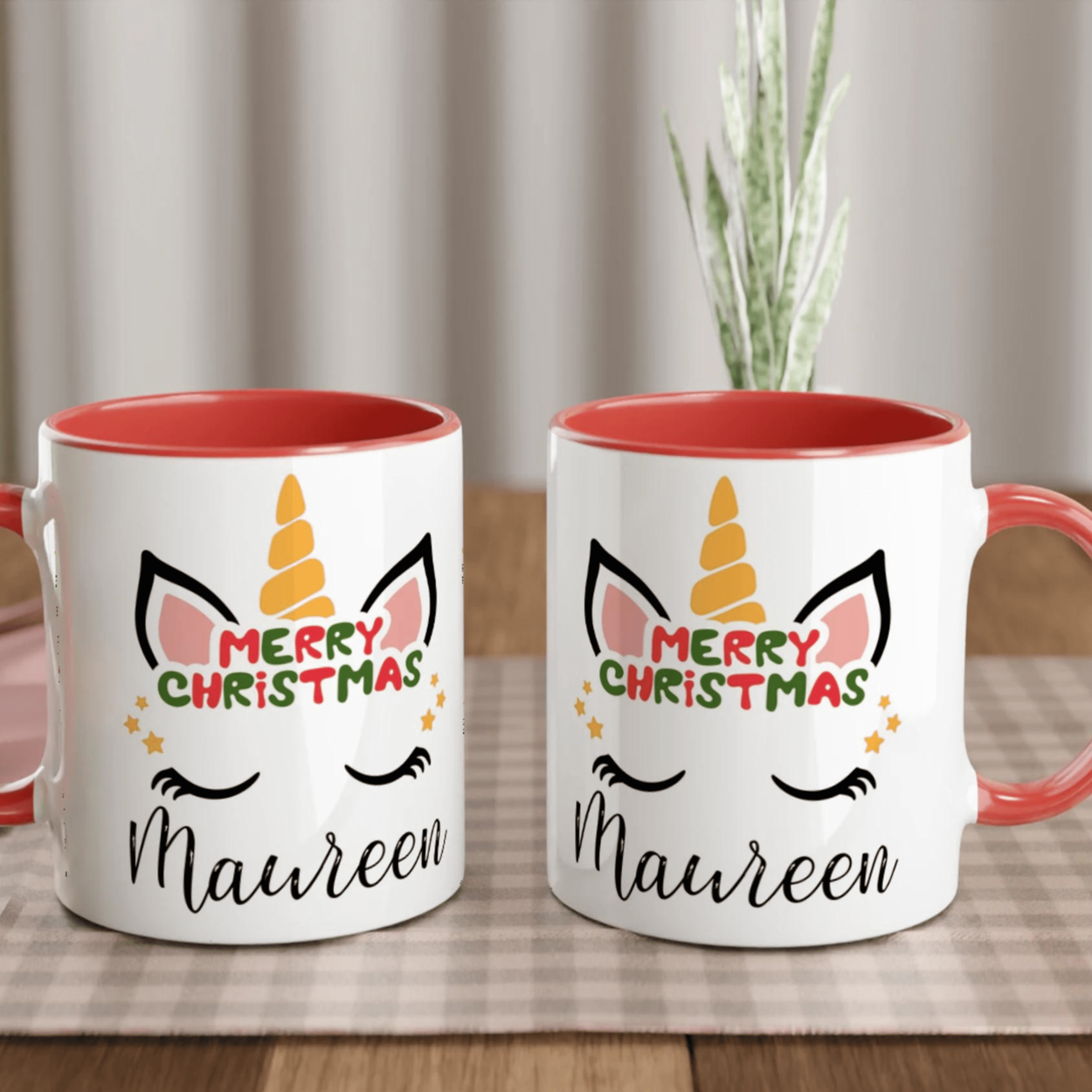 Mug Licorne Noël Personnalisé avec Prénom - Cadeau Magique pour Fêtes