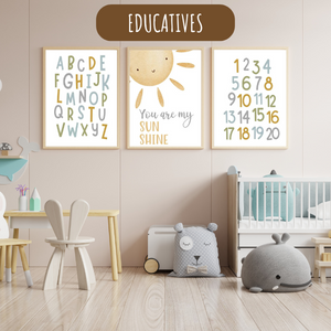 Affiches éducatives – Thème Train et Safari pour chambre enfant