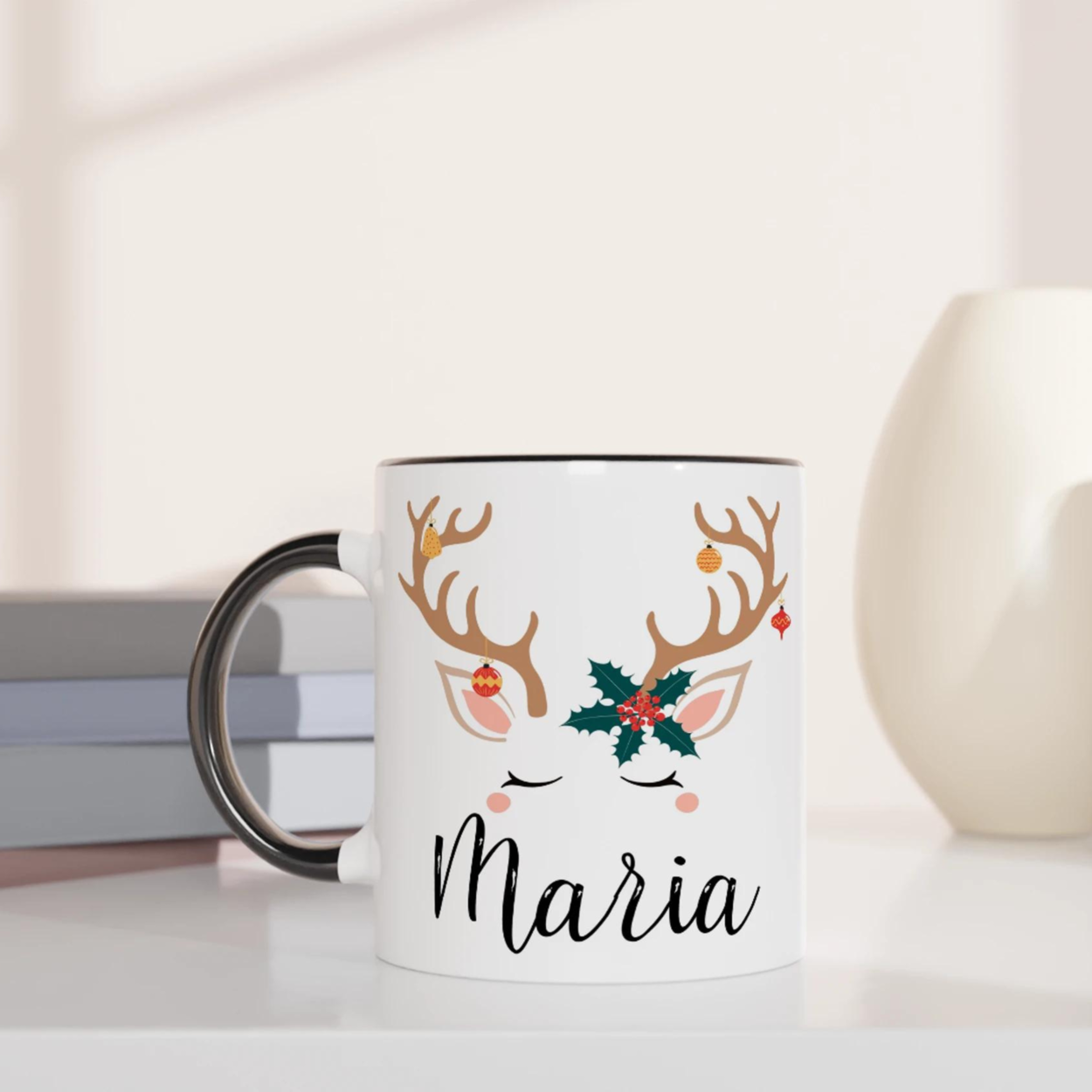 Mug Renne de Noël Personnalisé avec Prénom – Cadeau Unique pour les Fêtes