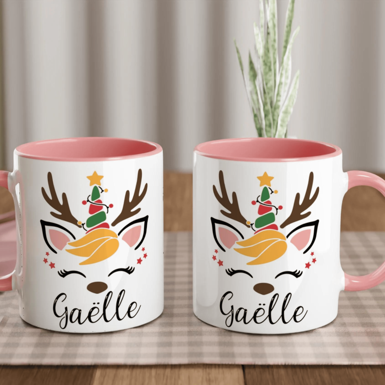 Mug Personnalisé Rennes de Noël avec Prénom – Cadeau Festif Unique