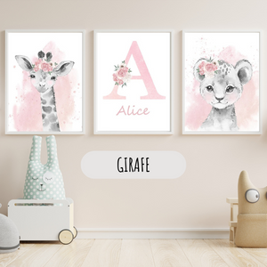 Affiche Animaux Roses Personnalisée - Déco Chambre Bébé Fille