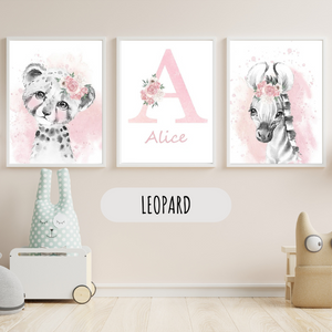 Affiche Animaux Roses Personnalisée - Déco Chambre Bébé Fille