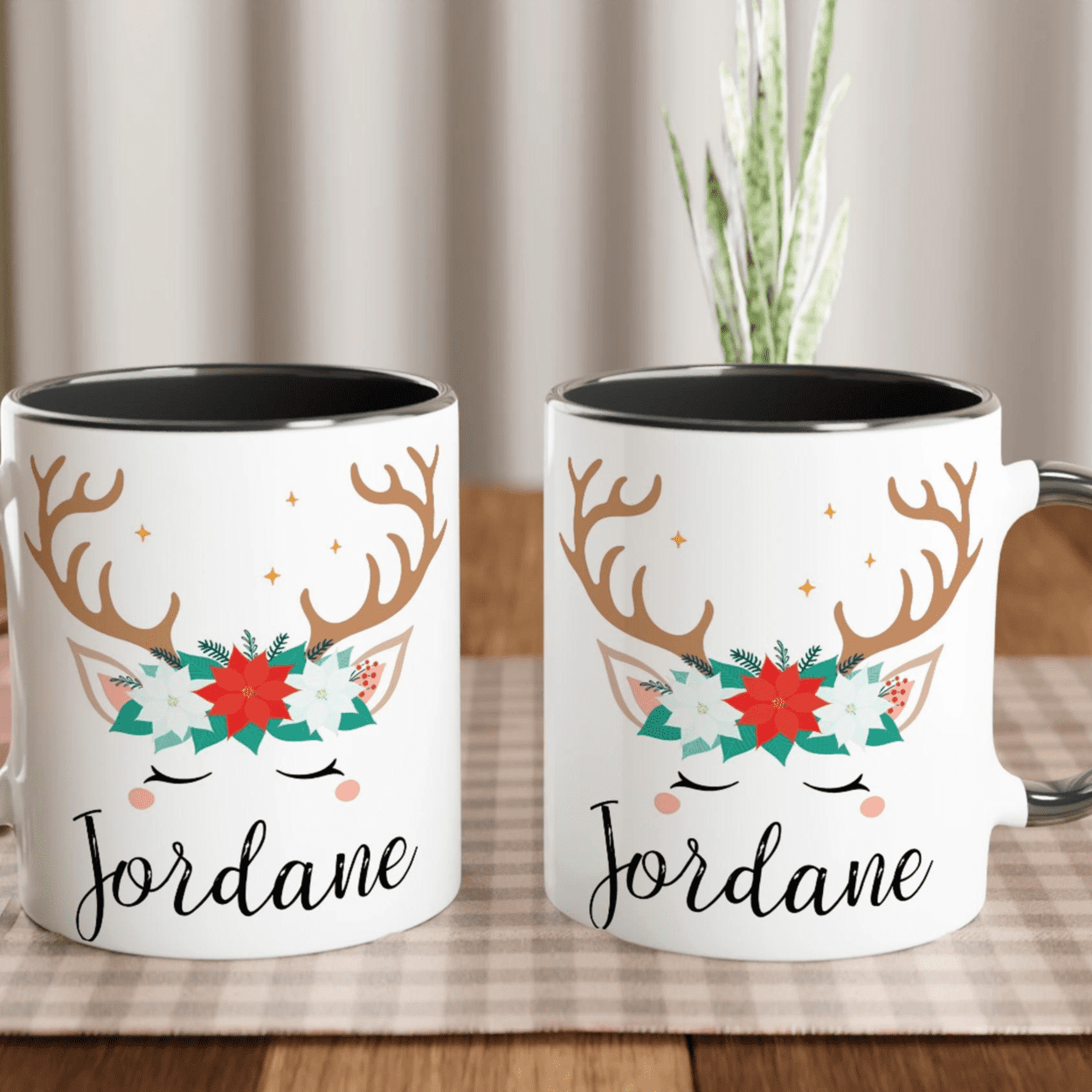 Mug Renne Noël Enfant Personnalisé avec Prénom et Couronne Festive