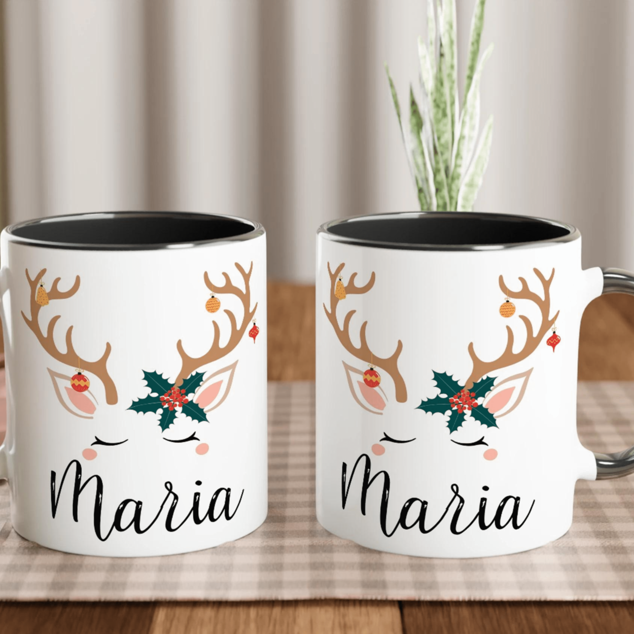 Mug Renne de Noël Personnalisé avec Prénom – Cadeau Unique pour les Fêtes