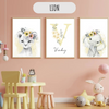 Affiche Lion & Éléphant pastel personnalisée – Déco chambre bébé