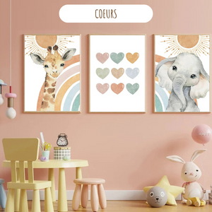 Affiches décoratives Thème Safari Arc-en-Ciel pour chambre enfant 🌈🦒