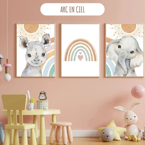 Affiches décoratives Thème Safari Arc-en-Ciel pour chambre enfant 🌈🦒