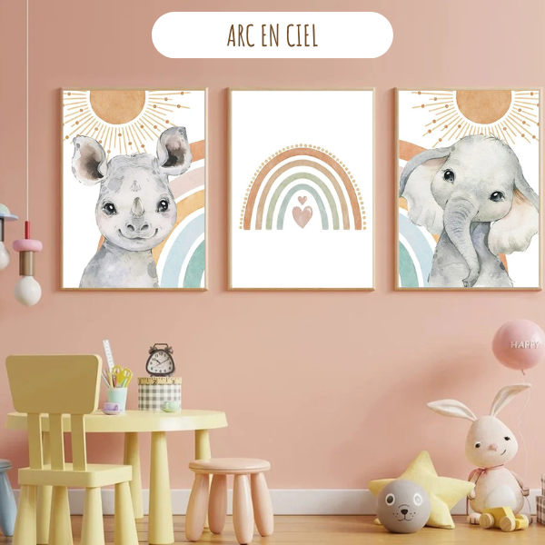 Affiches décoratives Thème Safari Arc-en-Ciel pour chambre enfant 🌈🦒