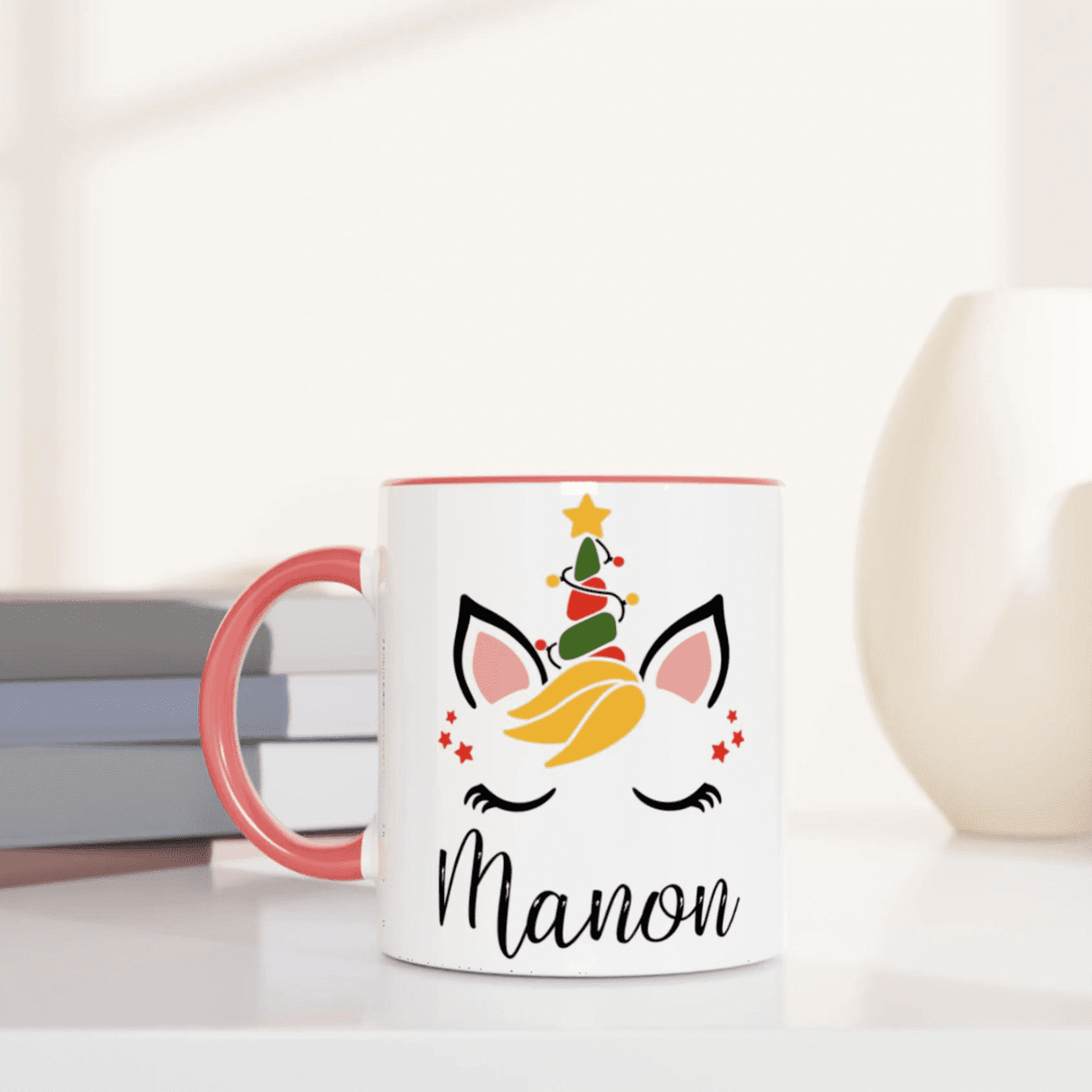 Mug de Noël personnalisé licorne avec prénom - Cadeau unique pour les fêtes