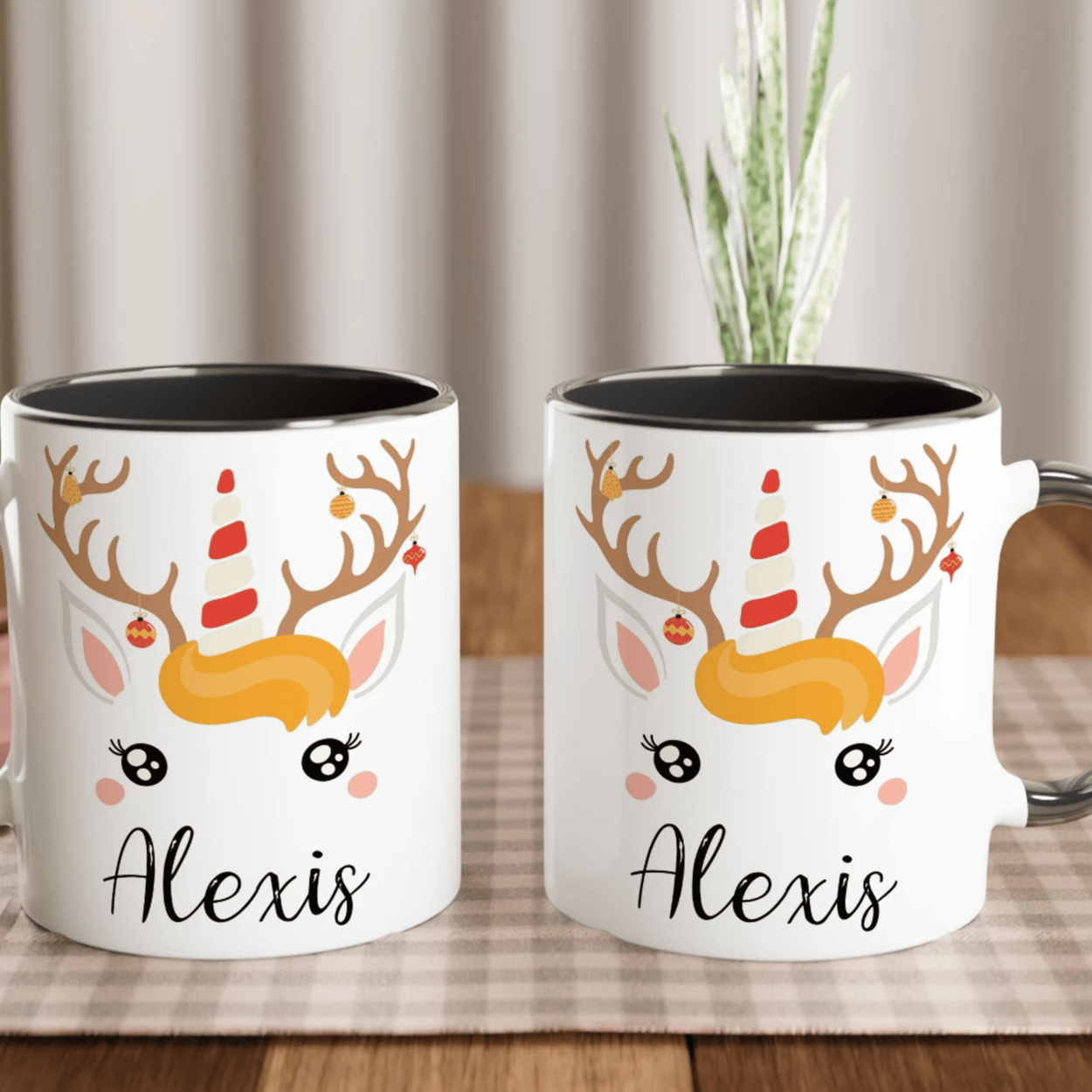 Mug Noël Licorne Renne Personnalisé pour Enfant avec Prénom