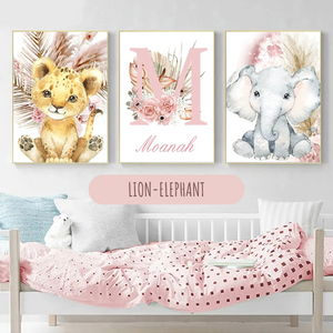 Affiches personnalisées – Thème Safari et Floral pour chambre fille