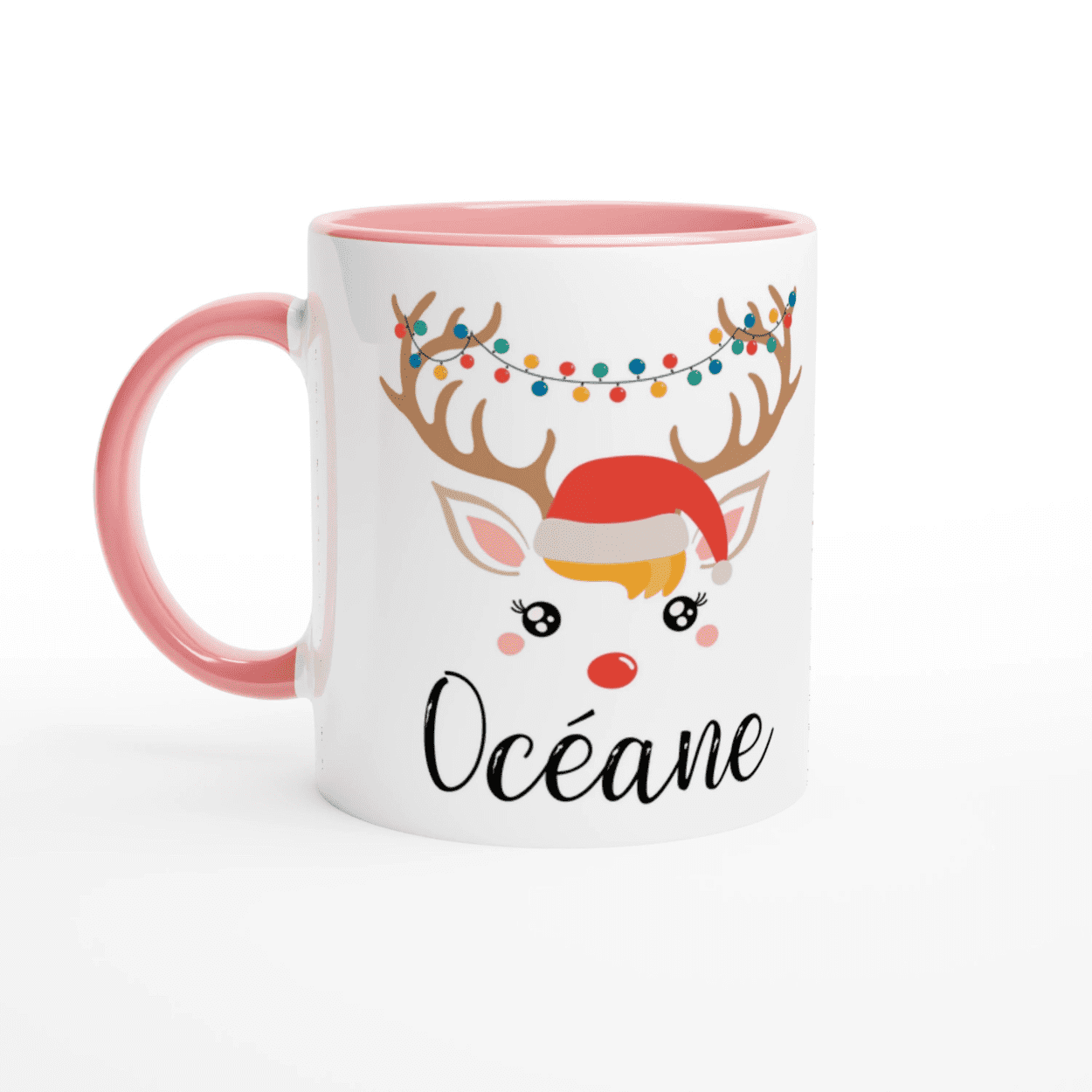 Mug de Noël Renne Lumineux avec Prénom – Cadeau Personnalisé Festif