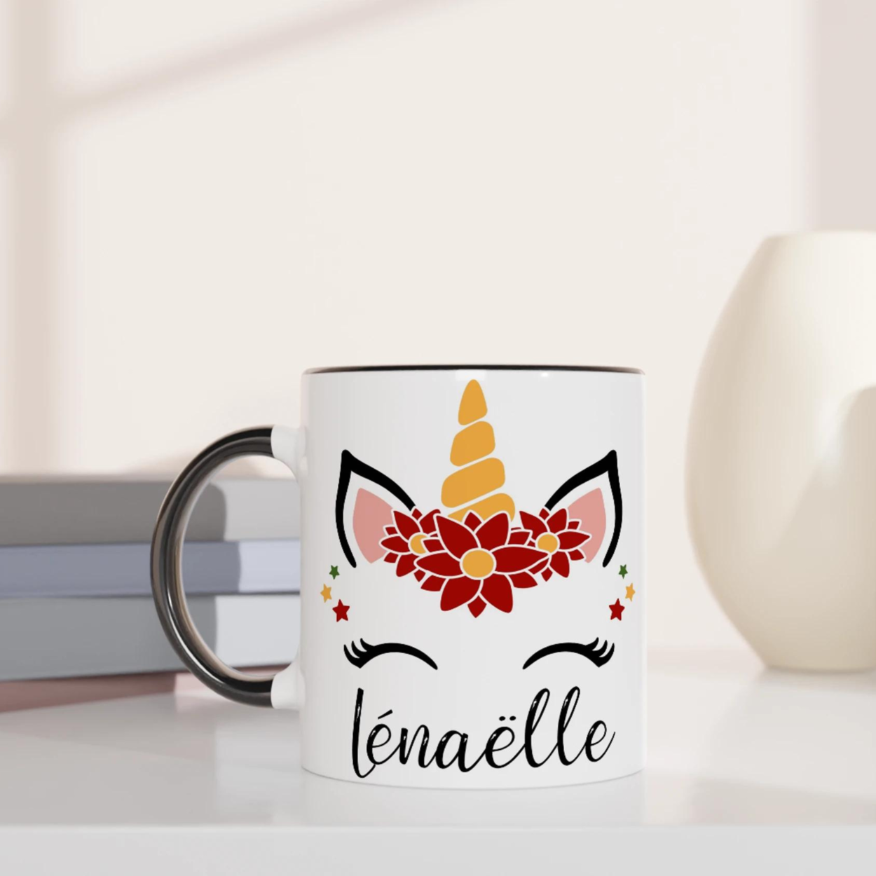 Mug Licorne de Noël Personnalisé avec Prénom – Cadeau Magique et Festif