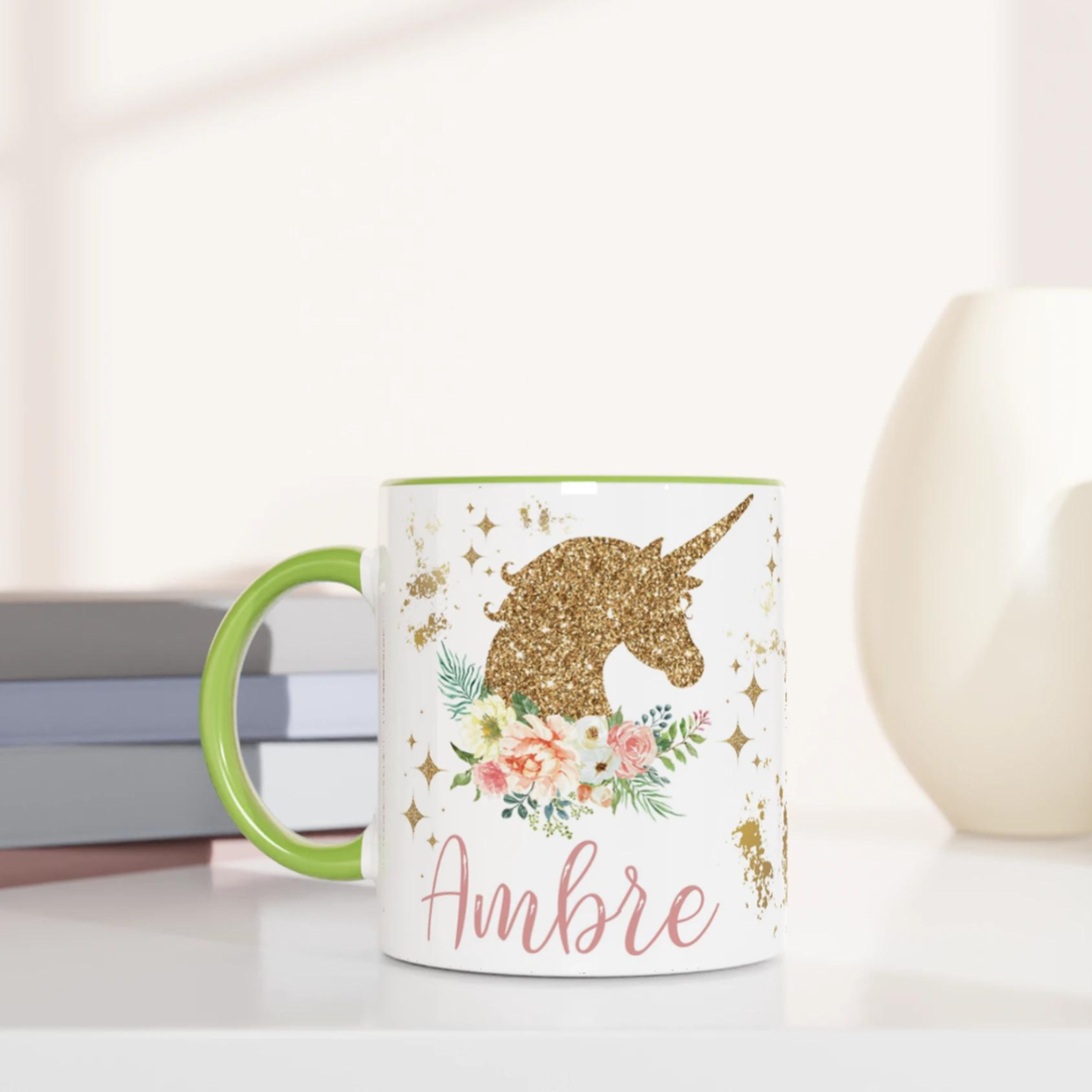 Mug Licorne Dorée avec Prénom – Cadeau Féérique Personnalisé