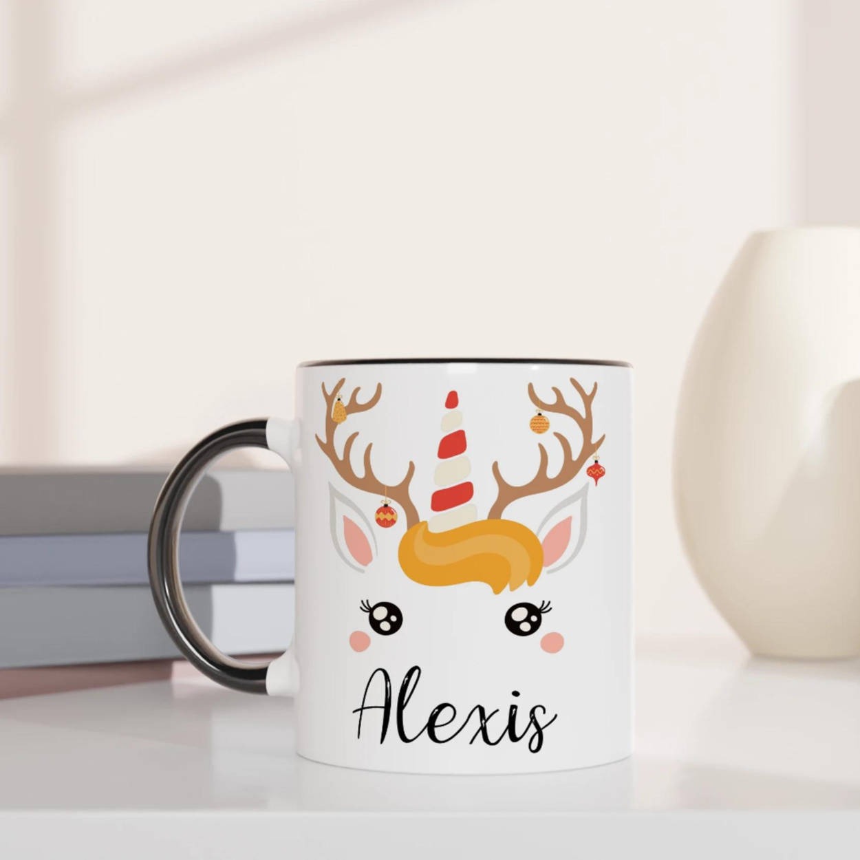 Mug Noël Licorne Renne Personnalisé pour Enfant avec Prénom