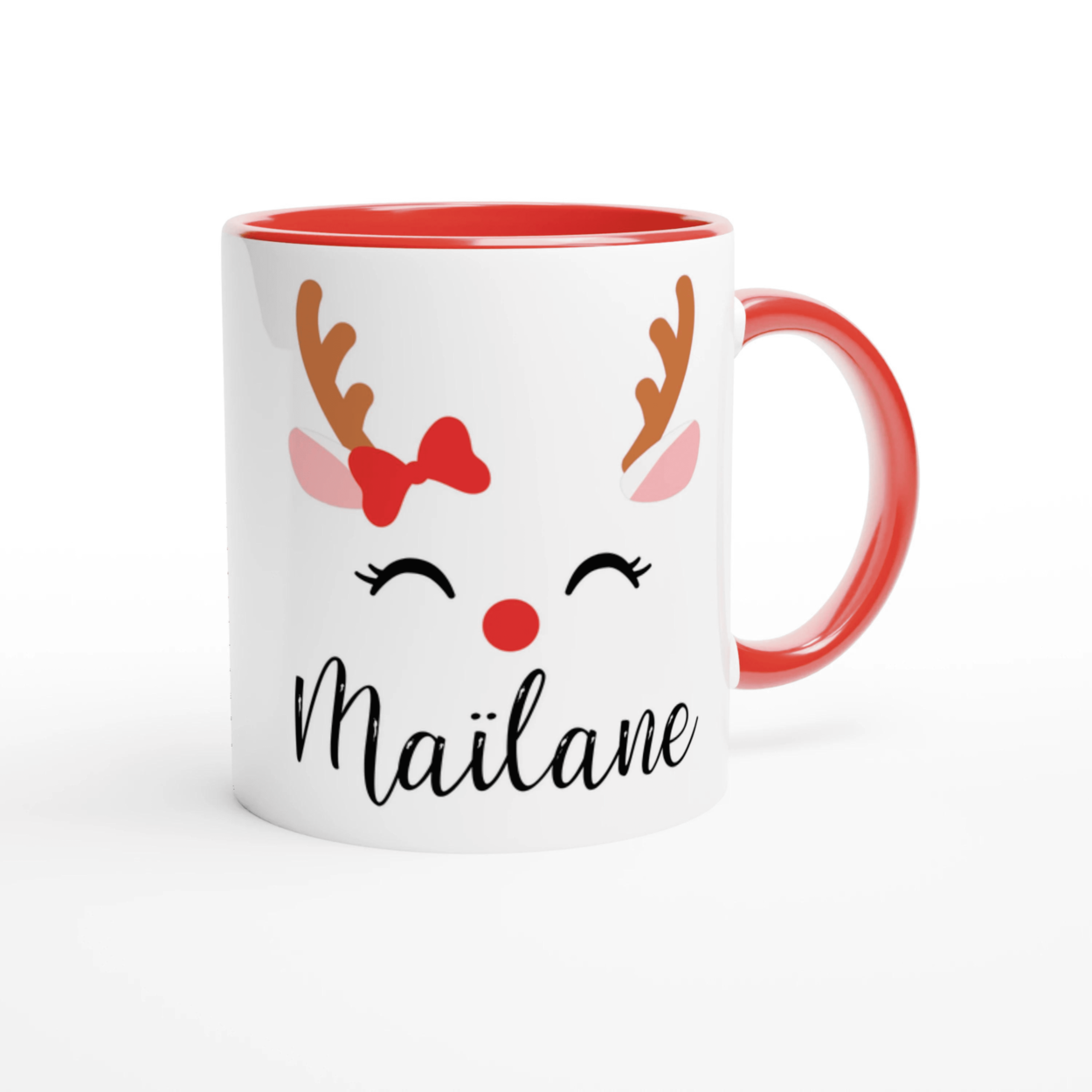 Mug de Noël Personnalisé Renne avec Prénom – Cadeau Festif Unique