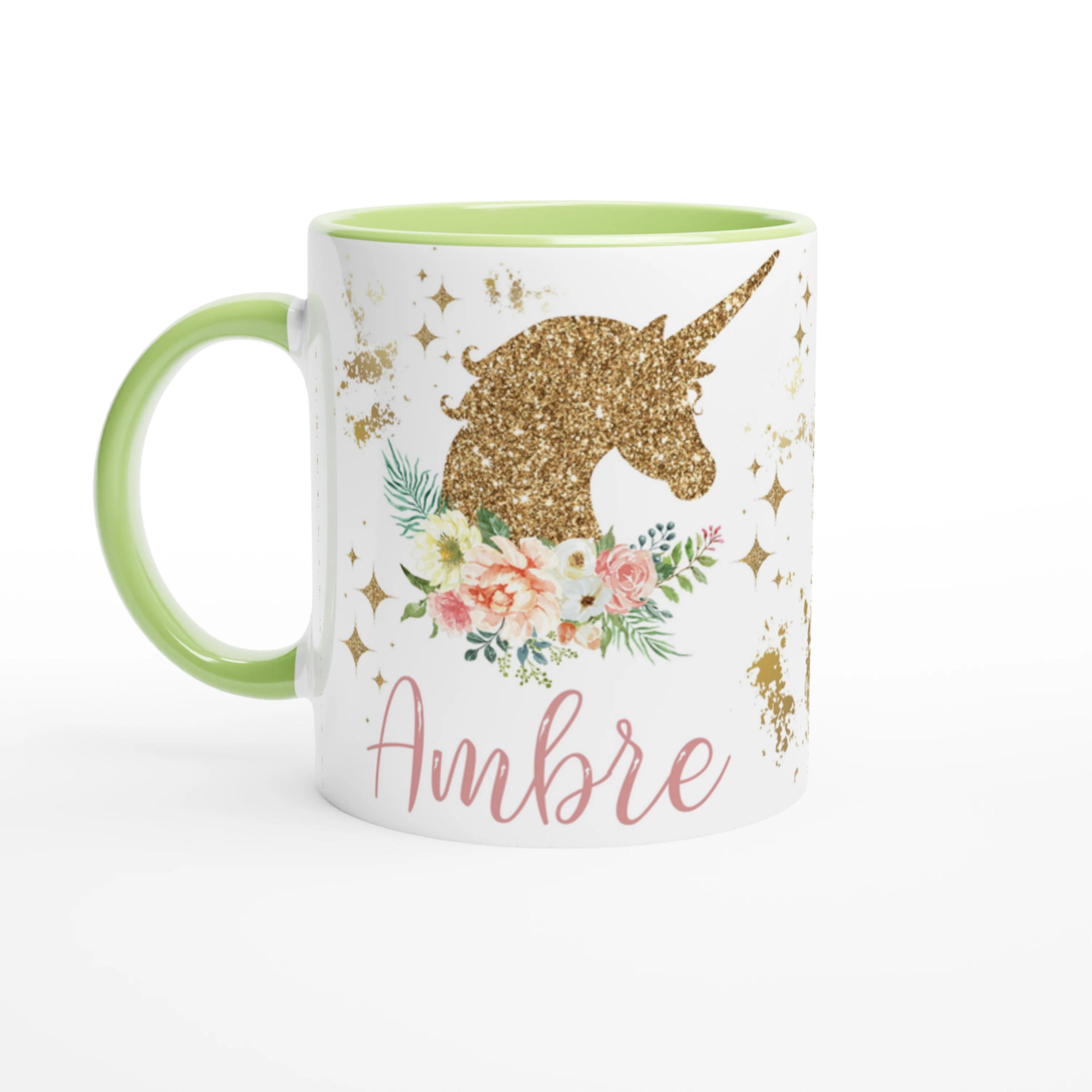 Mug Licorne Dorée avec Prénom – Cadeau Féérique Personnalisé