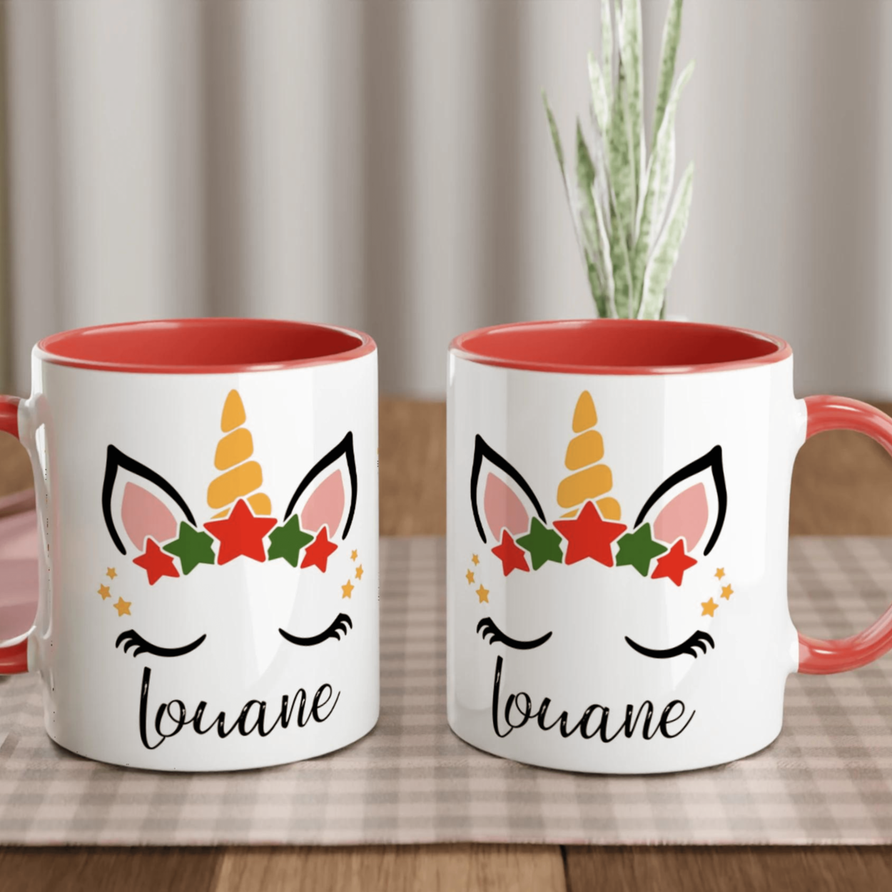 Mug licorne de Noël personnalisé - Cadeau magique avec prénom