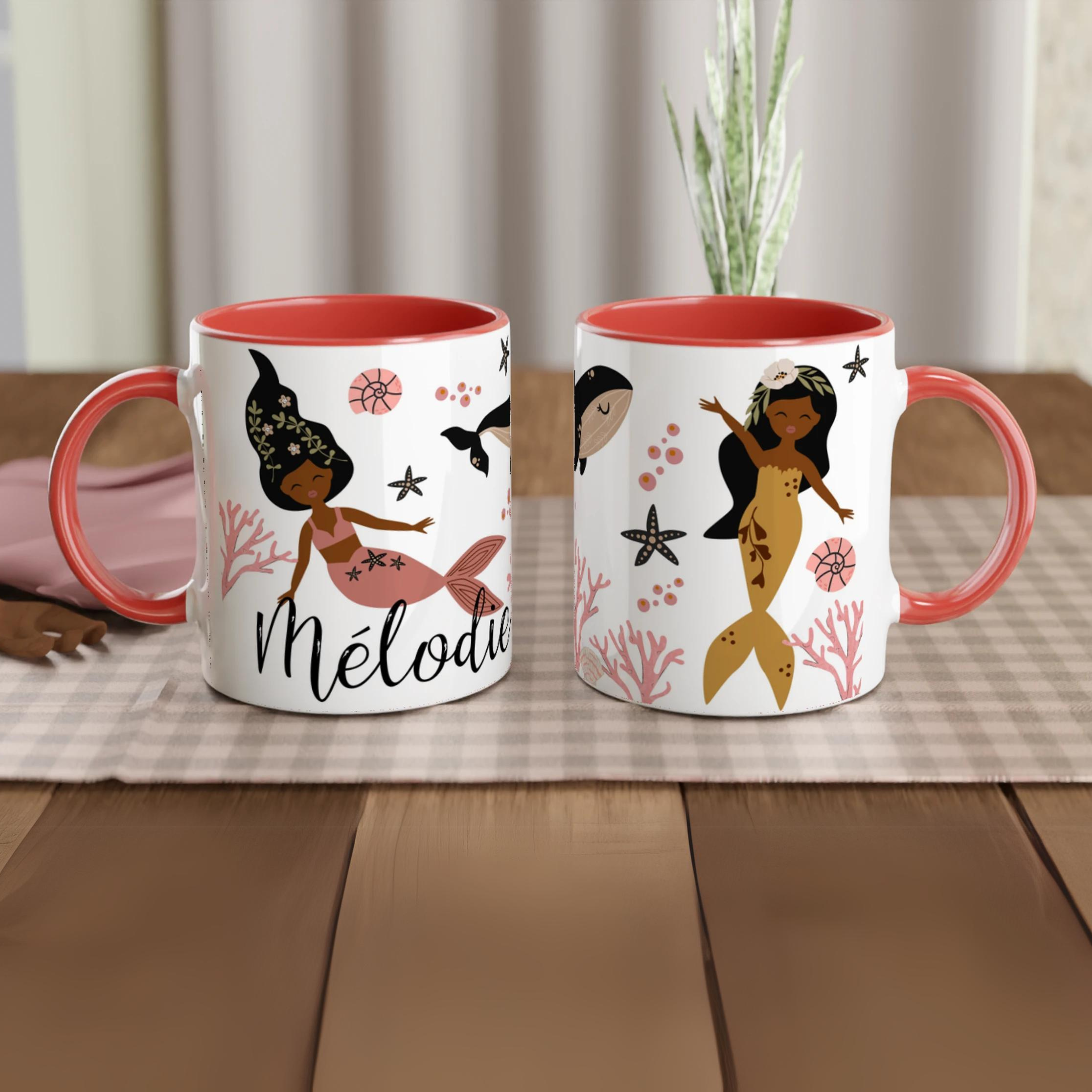 Mug personnalisé sirène - Modèle Mélo en rose pastel et noir