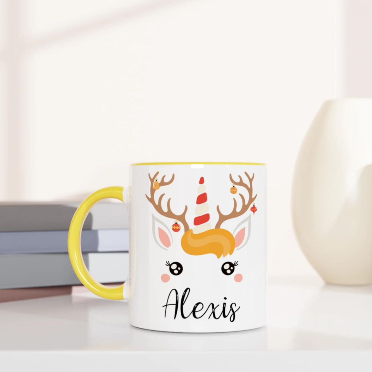 Mug Noël Licorne Renne Personnalisé pour Enfant avec Prénom