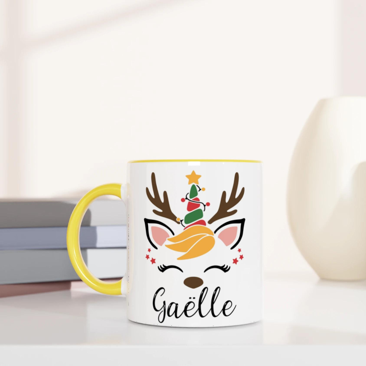 Mug Personnalisé Rennes de Noël avec Prénom – Cadeau Festif Unique