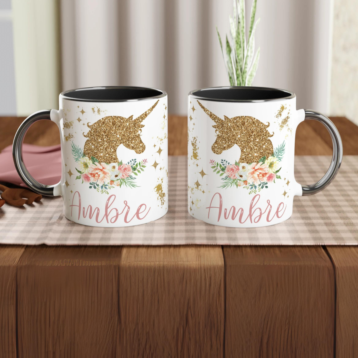 Mug Licorne Dorée avec Prénom – Cadeau Féérique Personnalisé