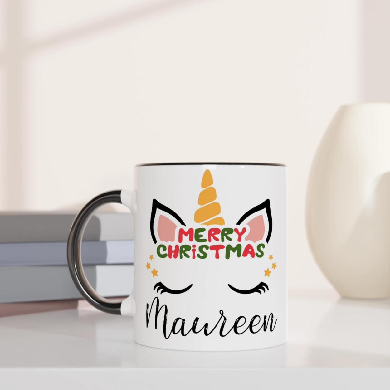 Mug Licorne Noël Personnalisé avec Prénom - Cadeau Magique pour Fêtes