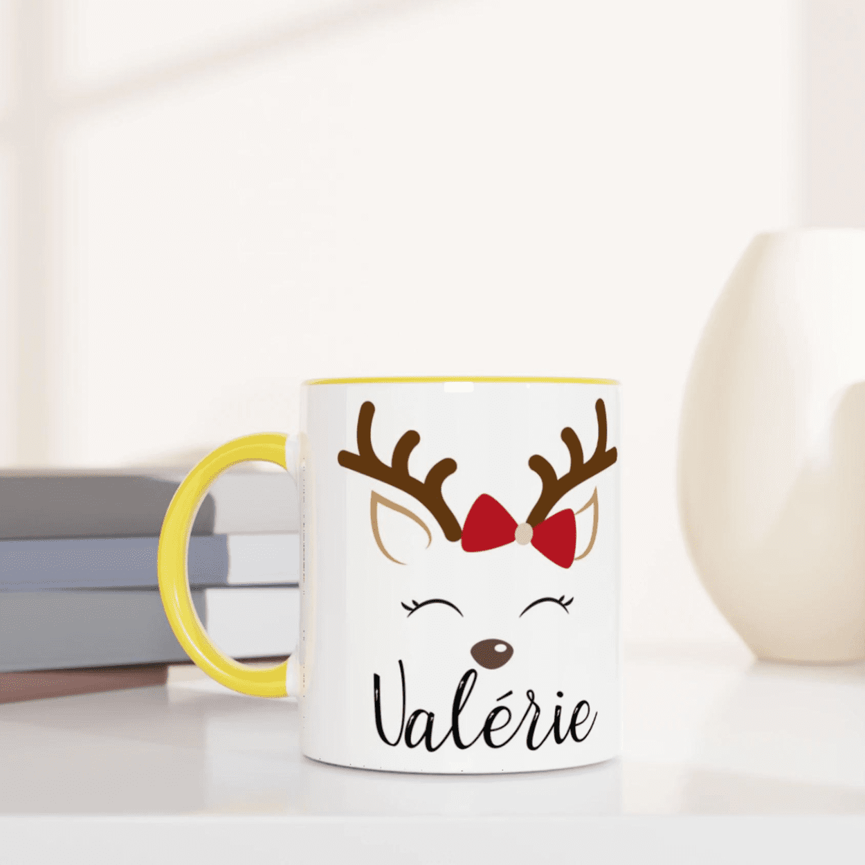 Mug Noël Renne Personnalisé avec Prénom – Idée Cadeau Originale