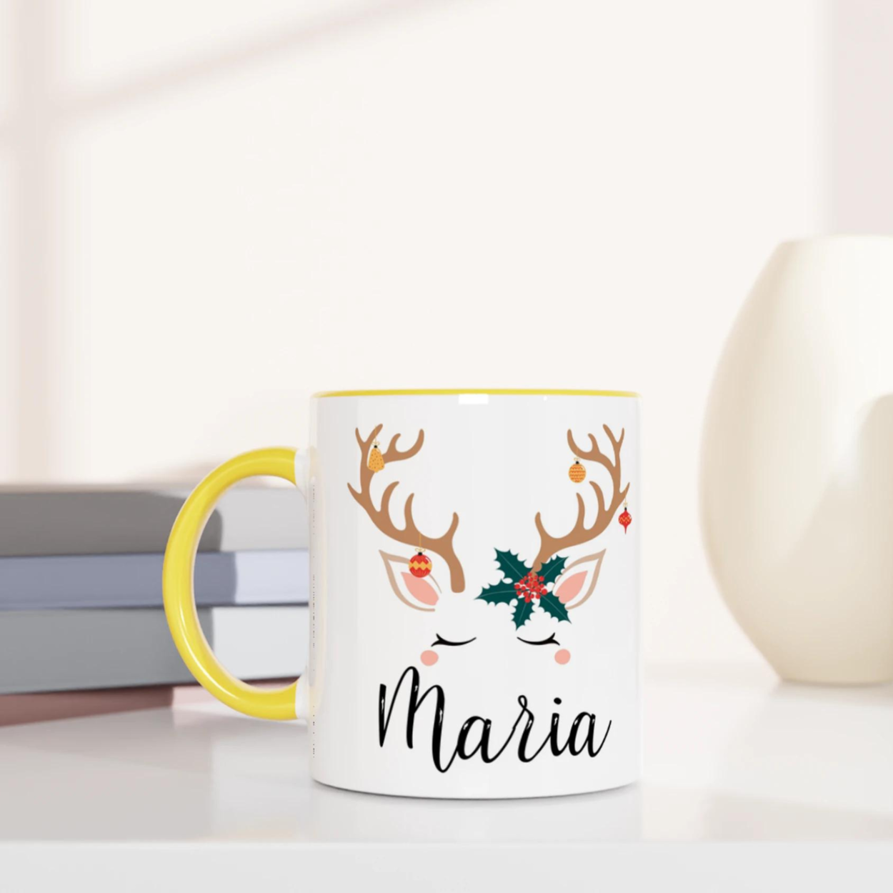 Mug Renne de Noël Personnalisé avec Prénom – Cadeau Unique pour les Fêtes