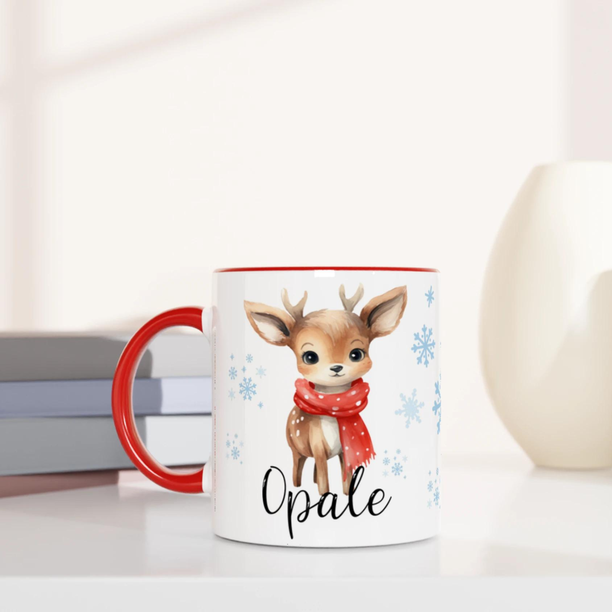 Mug Renne de Noël Personnalisé avec Prénom – Design Adorable pour les Fêtes