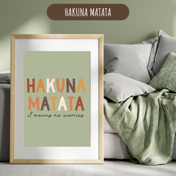 Affiches Hakuna Matata Vert Sauge - Poster Jungle Enfant