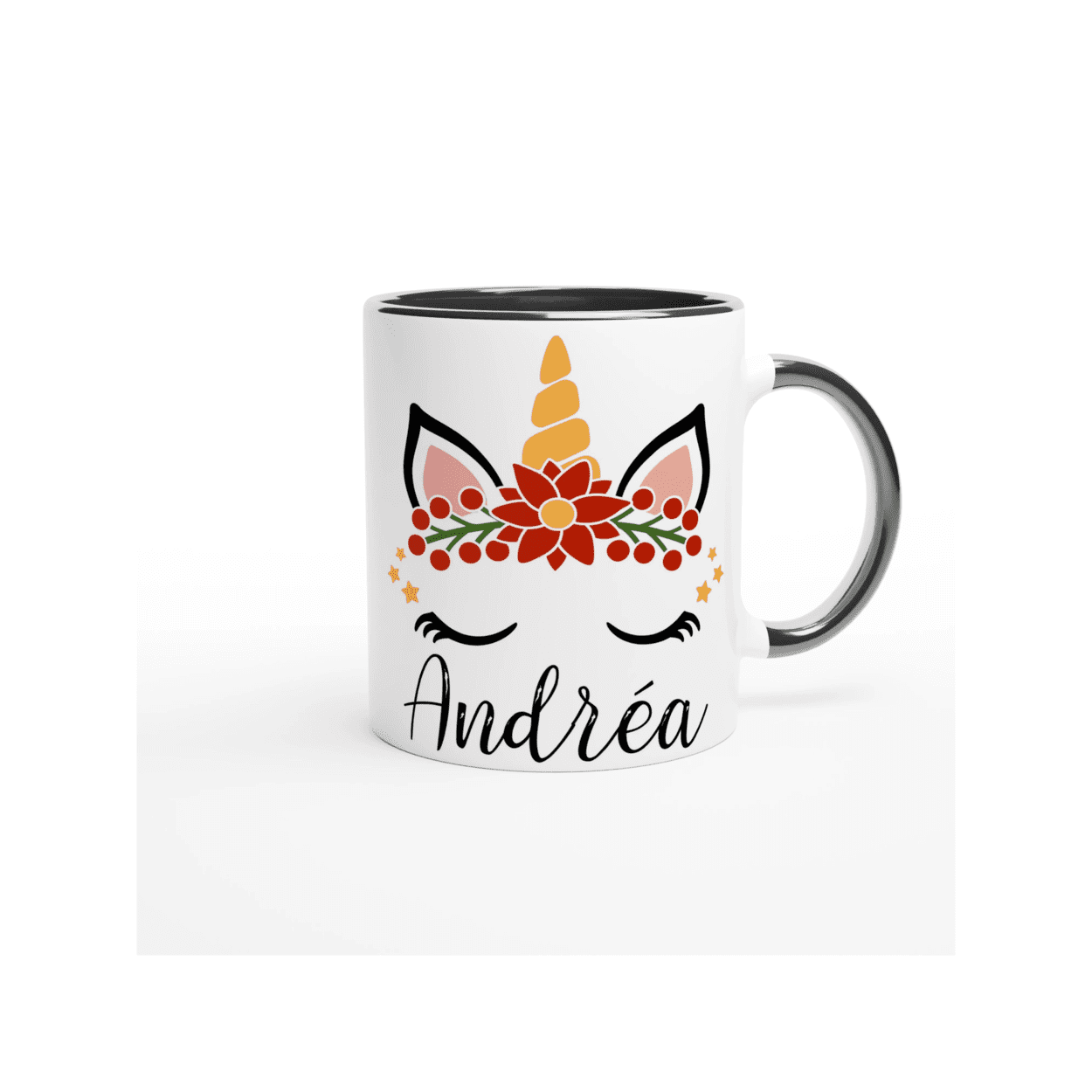 Mug licorne floral de Noël personnalisé avec prénom